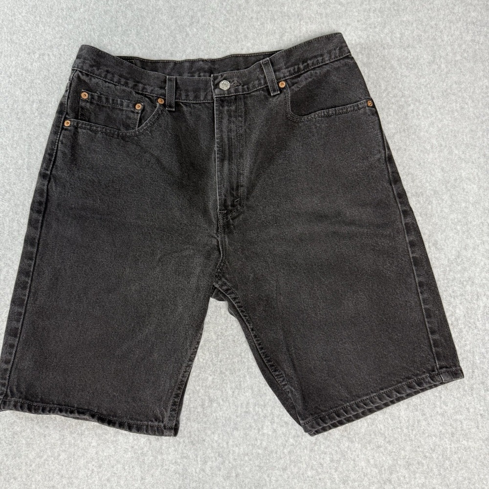 Vintage Levis Shorts Mens 36 Black Denim 505 Y2K Jeans Regular Fit Jorts Biker - Picture 2 of 8